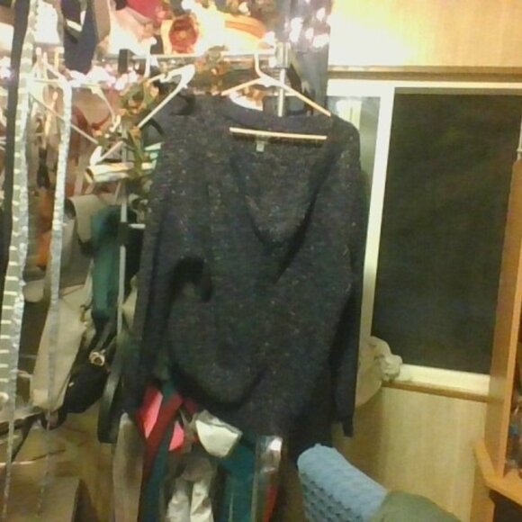 Blue w/multi colored specks sweater, Elegant sweater stylish festival fun plus - Picture 3 of 7